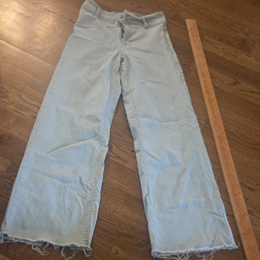 Oat New York Sage Green Wide-Leg Jeans with Raw Edge Hem
